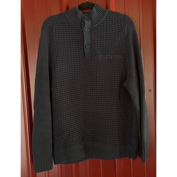 Duluth Trading Sweater‎ Button Mock Neck Textured Heavyweight Pullover Large - Picture 1 of 6